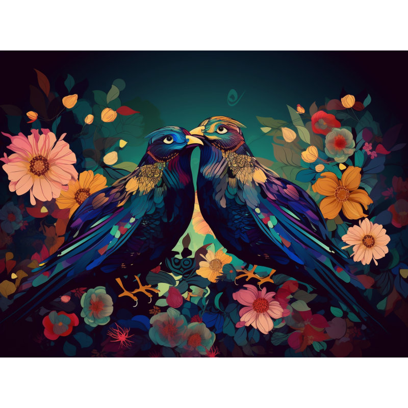 Rideaux d'oiseaux à motif floral 2 panneaux, L 20 po x L 84 po