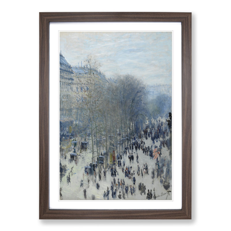 Boulevard Des Capucines by Claude Monet - Picture Frame Painting, 48cm H x 36cm W x 2cm D, Walnut