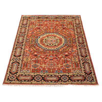 Tapis rouge en laine noué à la main 5 pi 1 po x 8 pi 1 po Jules Serapi