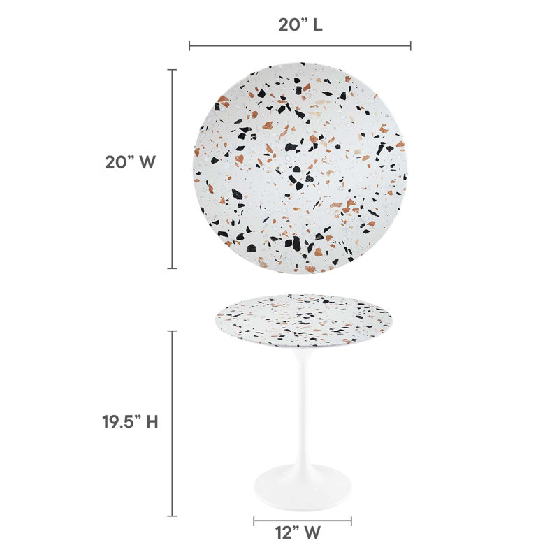 Table d'appoint ronde Modway Lippa, Blanc Terrazzo, Blanc