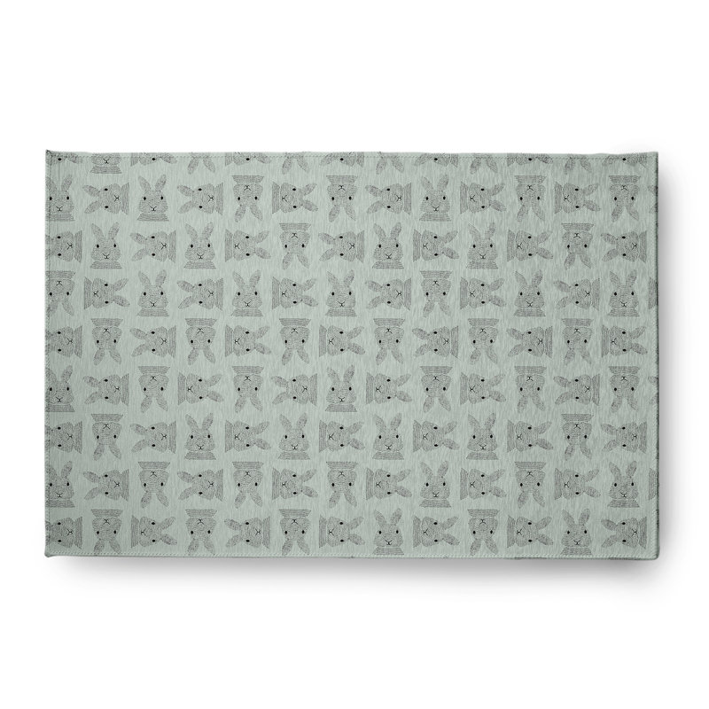 Tapis en chenille tissé à la machine Elioth en vert clair / gris clair, Rectangle 4 pi x 6 pi