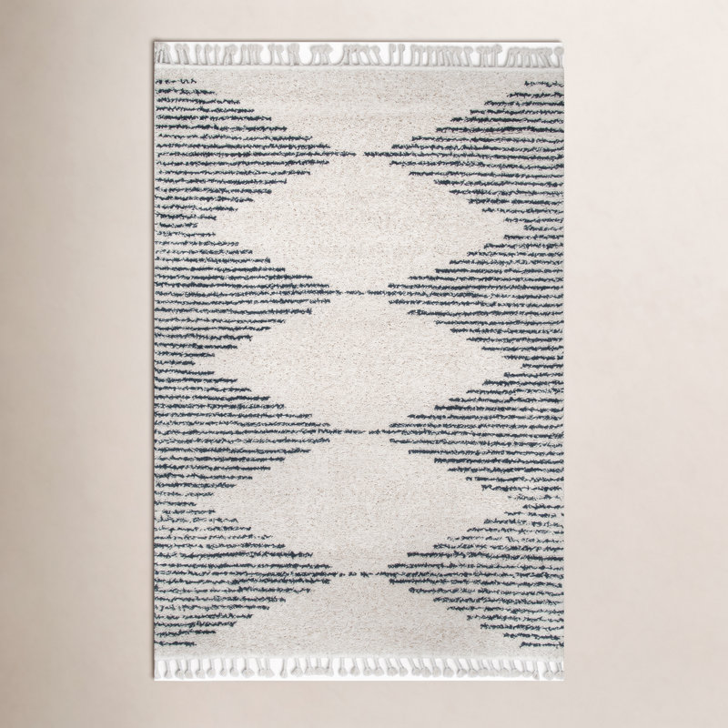 Reserve Trellis Shag Area Rug for Living Room Bedroom Dining Room Nursery, Off White/Charcoal, Rectangle 4' x 6'