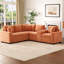 Canapé d'angle orange de 306 cm (120,5 po) avec canapé-lit réversible, lit gigogne, tiroir de rangement, compartiment caché, porte-gobelets et coussins ajustables pour un confort optimal dans votre salon.