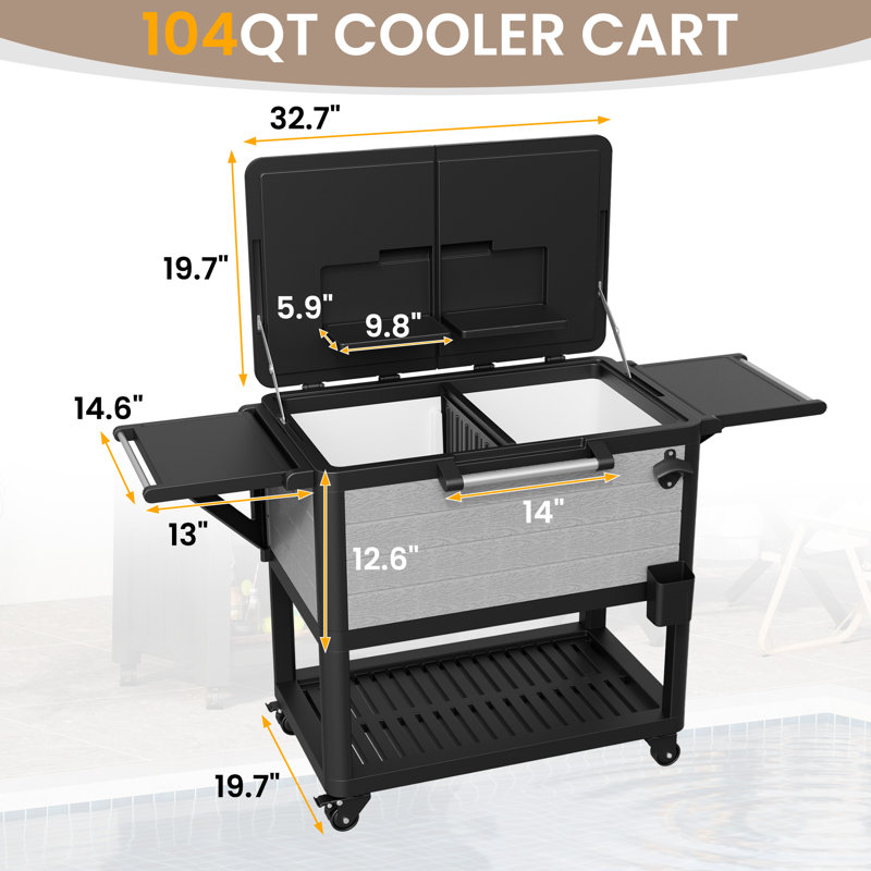 104 Quart Large Capacity Resin Patio Rolling Cooler