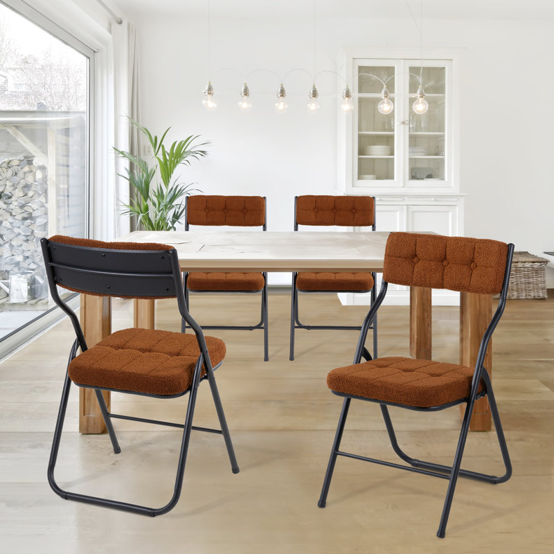 Ensemble de 4 chaises pliantes rembourrées - Chaises de salle à manger rembourrées portables pour les invités, Brun ourson
