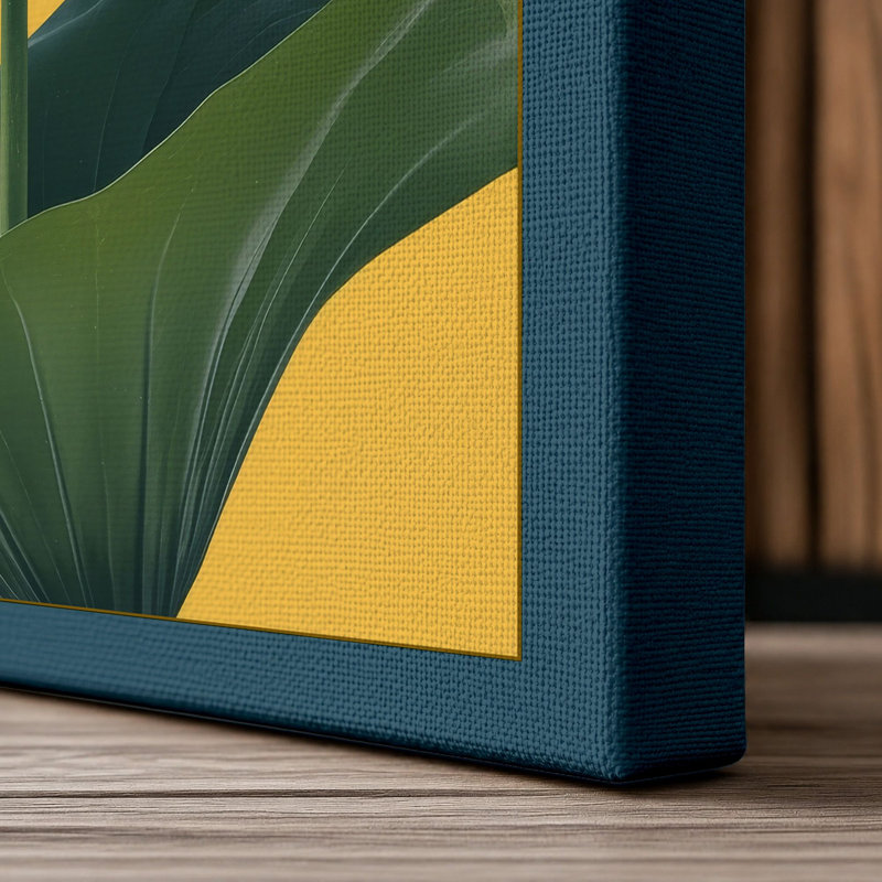 Single Lotus Bloom Botanical - Wrapped Canvas, 24x16 - 61.0 x 40.6 cm, Teal Border