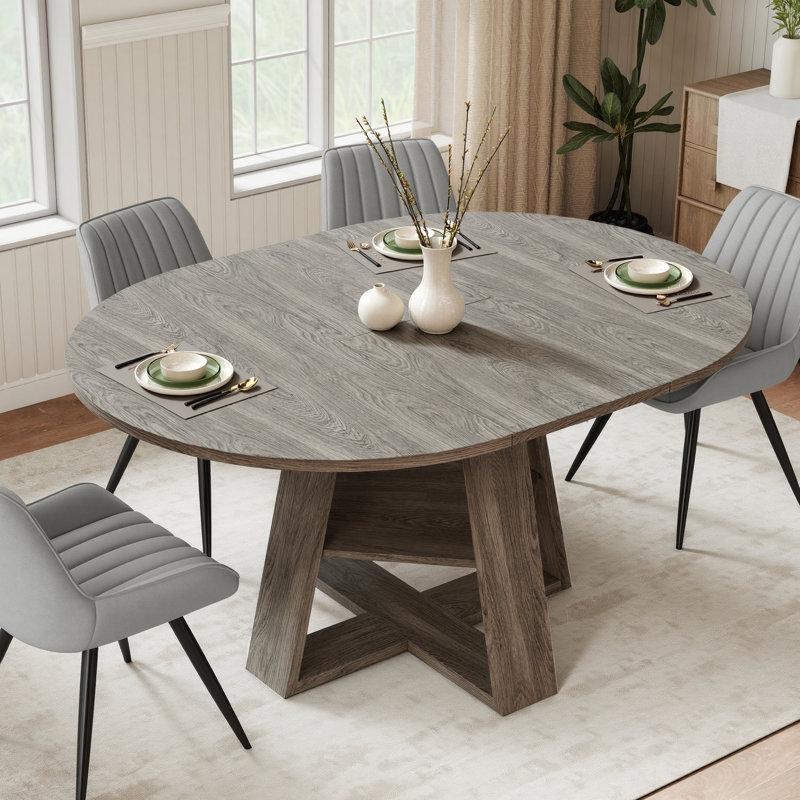 Ensemble de table et chaises de salle à manger extensible ronde à ovale Fecteau, Gris, Gris