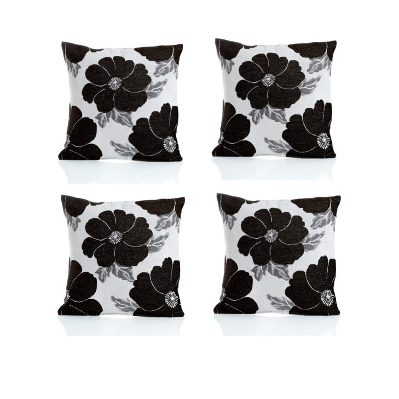 Darionte Poppy Chenille Cushion Cover with Filler Pad, Black, 45 cmH x 45 cmW