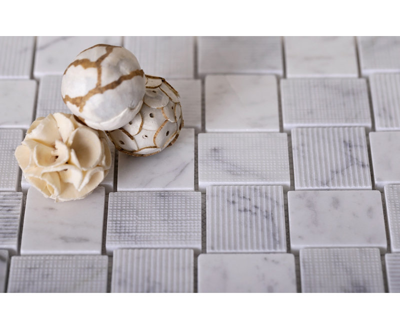 1.6 x 1.9 Marble Basketweave Mosaic Tile, Gray