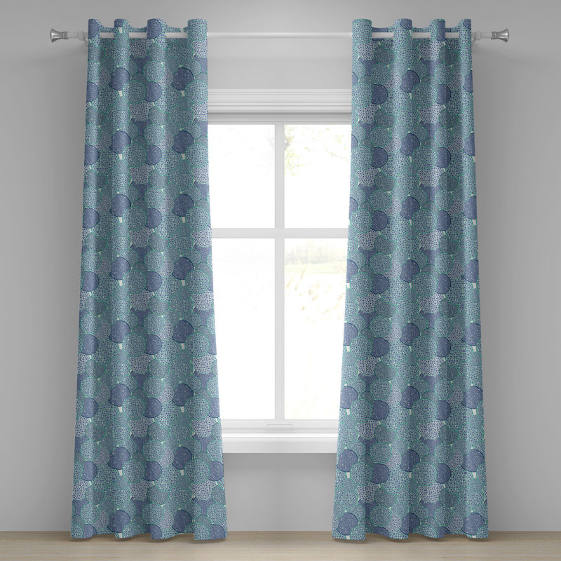 Rideau décoratif à œillets décoratif floral à 2 panneaux East Urban Home, 50 po, turquoise, bleu marine, L 50 po x L 108 po