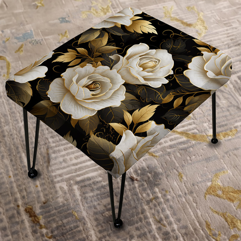 Timeless Beige Rose Elegant Bouquet IV - Floral Rectangle Ottoman