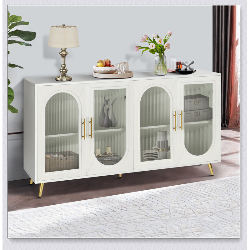 65" TV Stand with Gauss Glass Doors - Modern Sideboard, Featuring Storage Cabinet & Adjustable Shelves