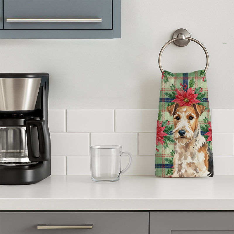Wire Fox Terrier Christmas PoinsettIas Kitchen Towel, Wire Fox Terrier
