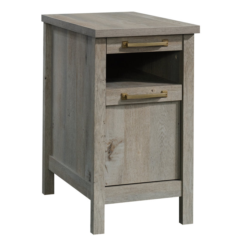 Table d'appoint spacieuse en bois avec 2 tiroirs coulissants et un tablier ouvert, gris
