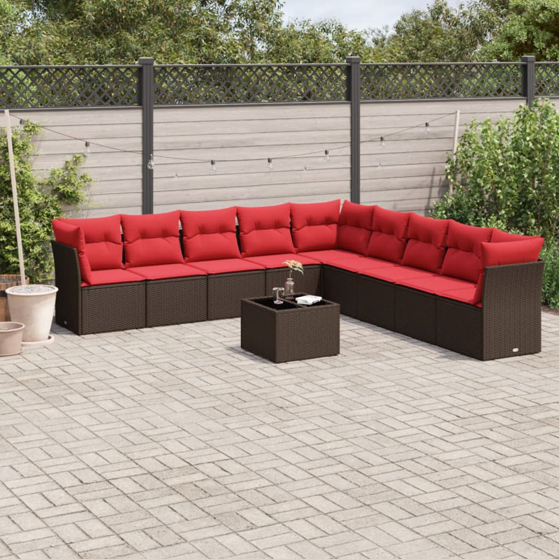  10 Piece Garden Sofa Set With Cushions Brown Poly Rattan
