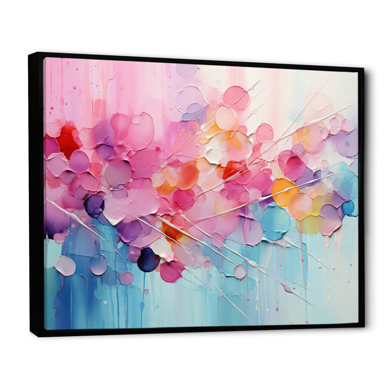«Gazley» rose, patchwork de pastel bleu sur toile, Reproduction avec cadre flottant, H 34 po x l 44 po, Noir