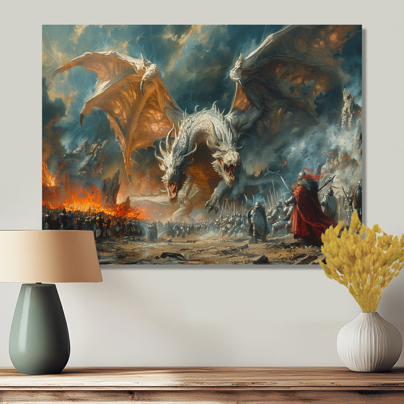 Décoration murale épique entre dragons et militaires II - Dragons, Métal métal, H 24 po x l 32 po x P 1 po