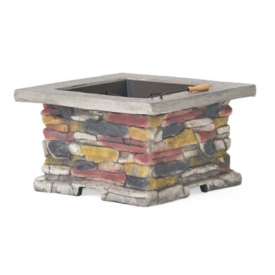 28" Concrete Wood Burning Outdoor Fire Pit Table With Lid