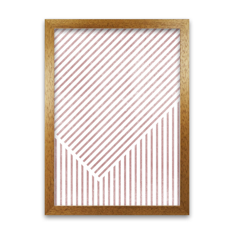 Red Lines Modern Art B - Print, Oak Frame, 59cm H x 42cm W x 3cm D