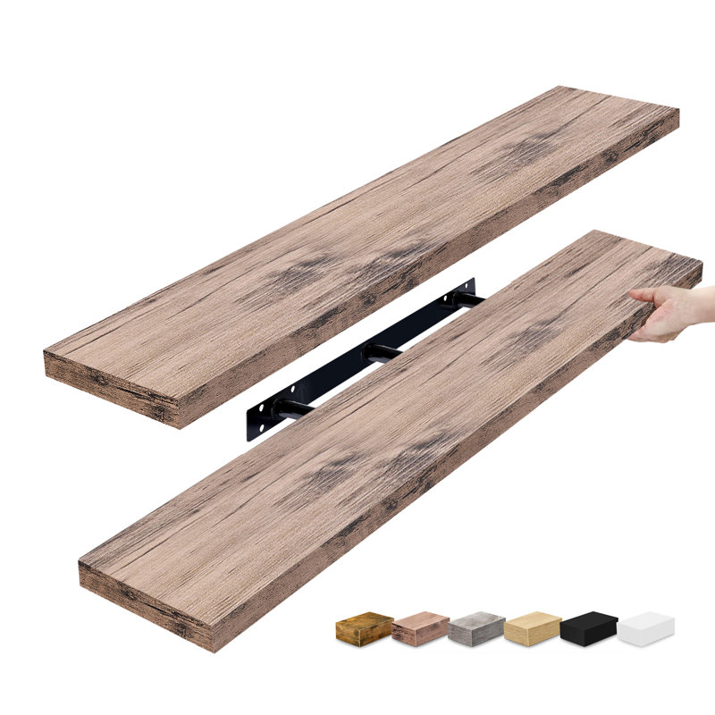 Ensemble de 2 tablettes flottantes extra longues 47 po avec fixation invisible - acajou, 1.5” H x 47'' L x 9.25'' W, Acajou