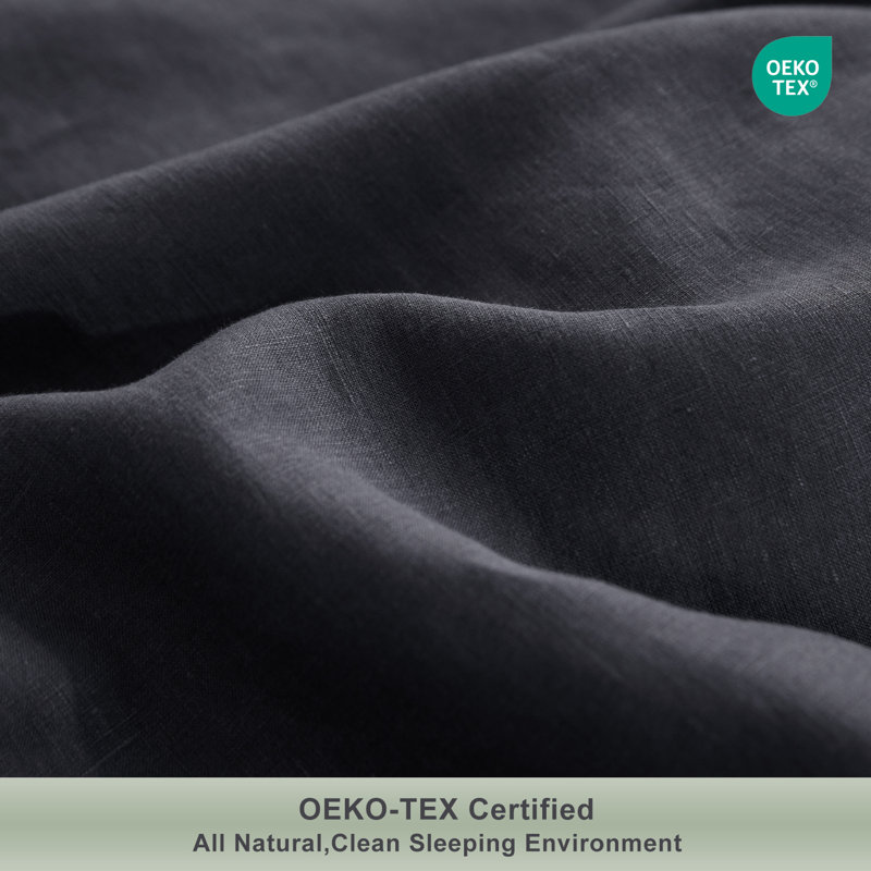 TOSMO 100% Linen Duvet Cover Set with Button Closure,Soft Breathable Durable Farmhouse Bedding, Charcoal Grey