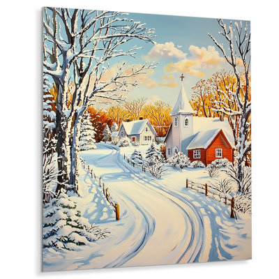 Snowy Winter Church In Canada I - Paysages, décoration murale en métal, paysage d'hiver