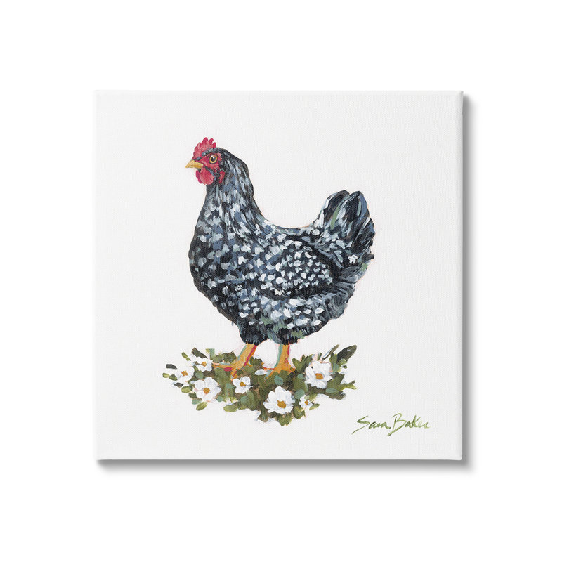 Art mural sur toile Country Hen with Daisies par Sara Baker, H 17 po x l 17 po