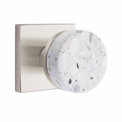 Ensemble de faux boutons Emtek Select, rosette carrée, tige conique, bouton terrazzo clair