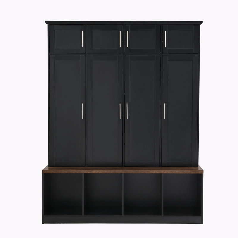 Reymone Hall Tree 59.1'' Wide with Bench and Shoe Storage, Black