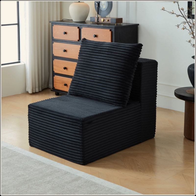 Canapé modulaire profond en velours côtelé avec porte-gobelets, aucun assemblage requis, Noir