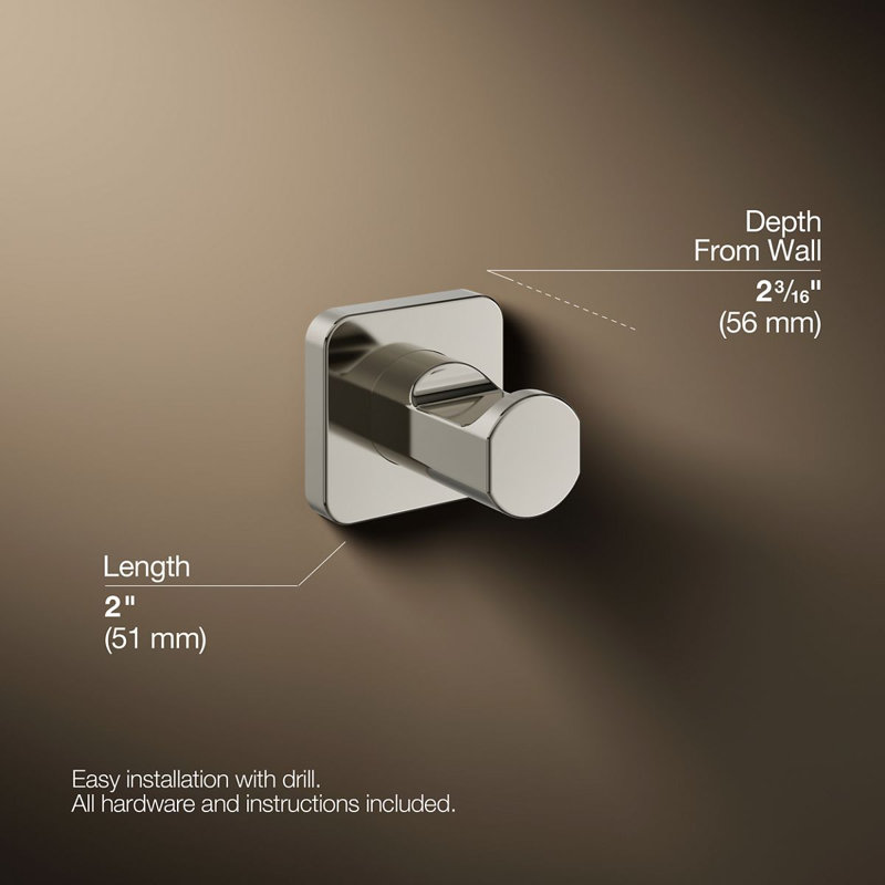 Parallel Robe Hook, Polished Nickle