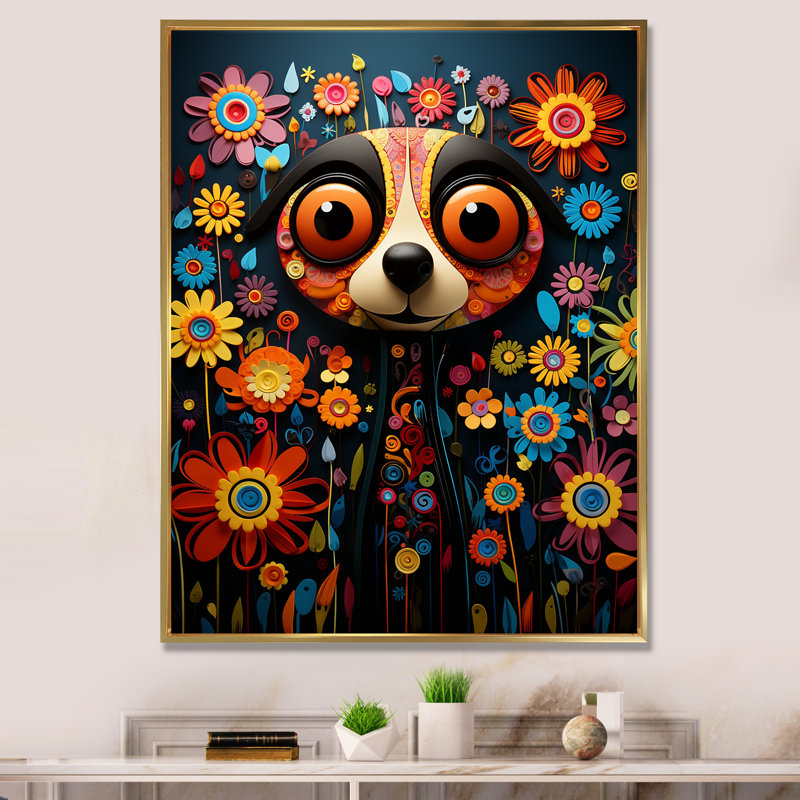 Curieux suricate collage amusant - art mural Meercat, Cadre flottant doré, H 32 po x l 24 po x P 1 po