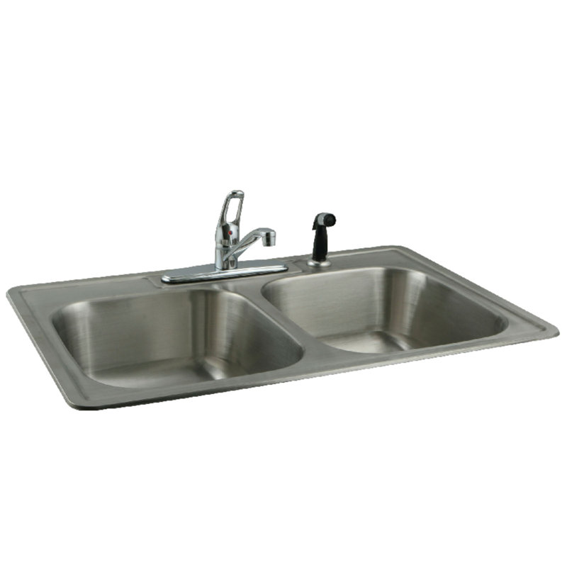 33" L x 22" W Double Basin Drop-In Kitchen Sink with Faucet and Side Spray