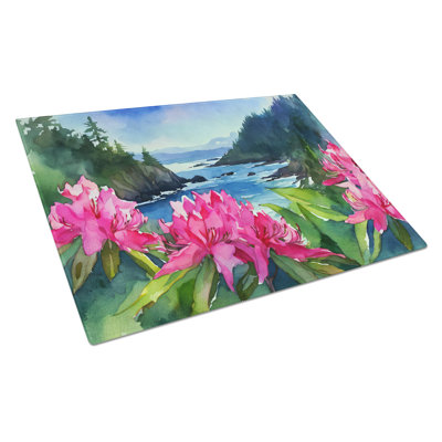 Washington Coast Rhododendrons in Watercolor Glass Cutting Board Large