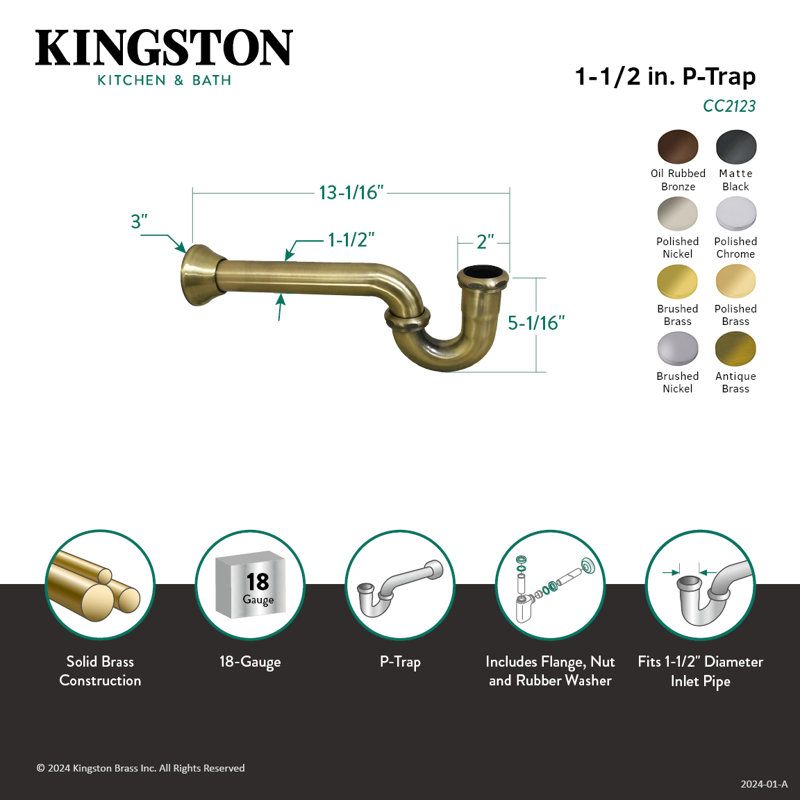 Siphon décoratif en laiton 1-1 / 2 po Kingston, Nickel brossé