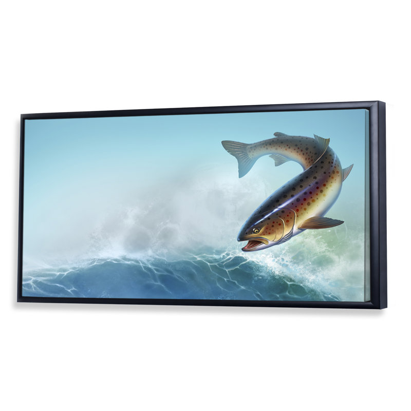 «Rainbow Trout Fish», art mural sur toile nautique et côtier, L 36 po x H 24 po, Cadre noir