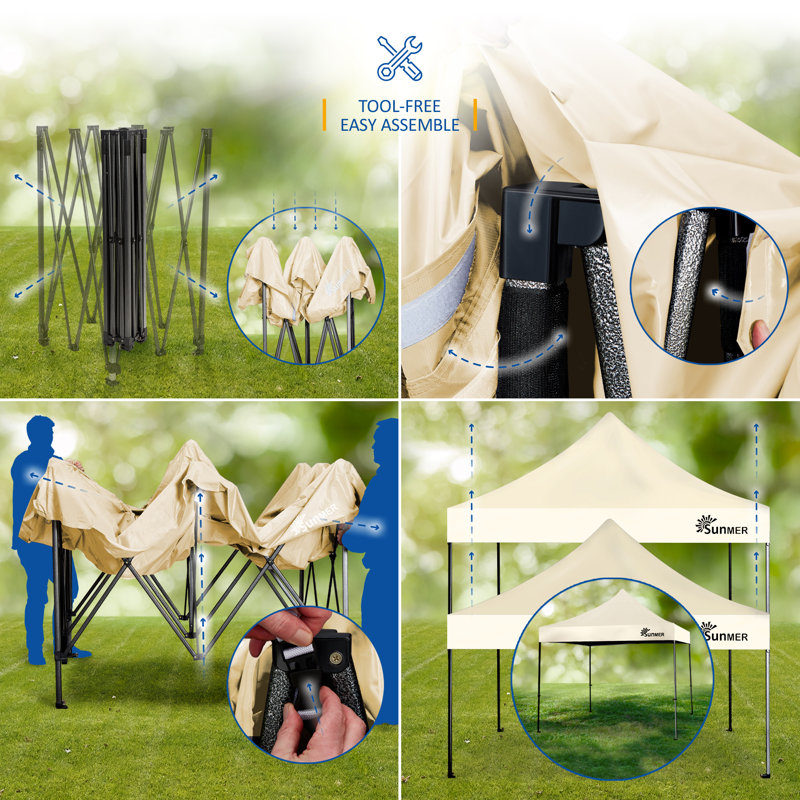 SUNMER 3m x 3m Steel Pop-Up Gazebo, Ivory