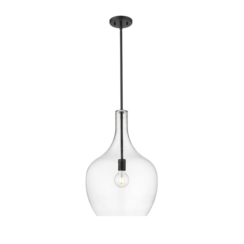 Luminaire suspendu 1 lumière Wrought Studio ™ en noir mat avec abat-jour en verre transparent, Noir mat, H 22 po x l 15 po