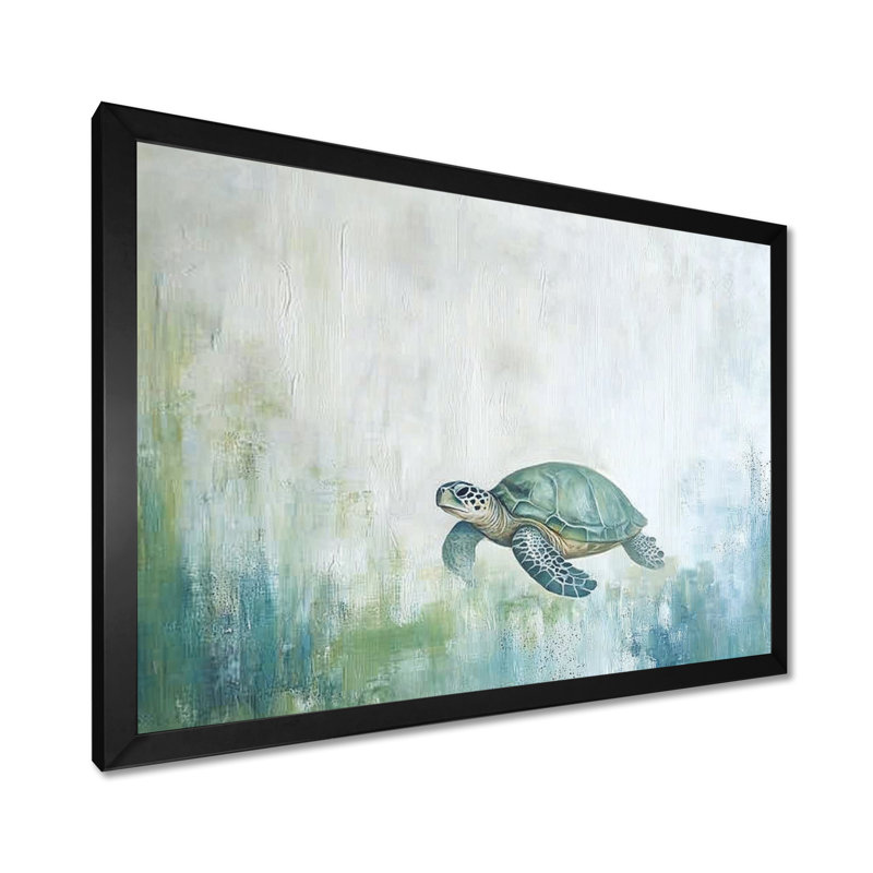 Tortue dans les courants océaniques - Tortue, art mural, H 30 po x l 40 po, Reproduction encadrée d'une seule photo sans pass