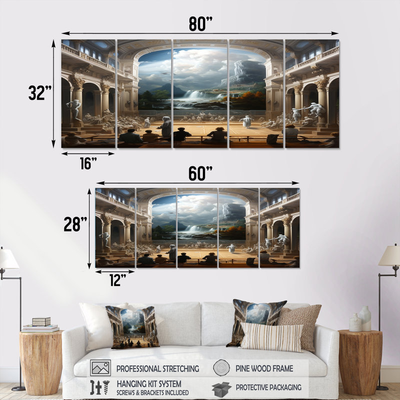 Ensemble de 5 pièces d'art mural pour la salle de séjour Kerba ..., H 32 po x l 80 po