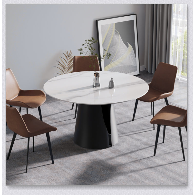 Table de salle à manger moderne en pierre artificielle à base ronde en acier au carbone, H 29,53 po x L 53,15 po x l 53,15 po