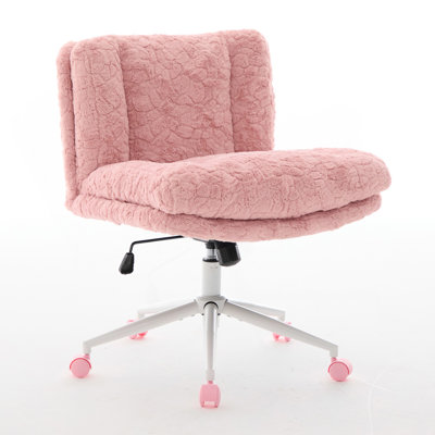 26.4"W Office Chair,Artificial Rabbit Hair Office Chair With Metal Base,Adjustable Desk Chair Swivel Office Chair,Vanity Chair