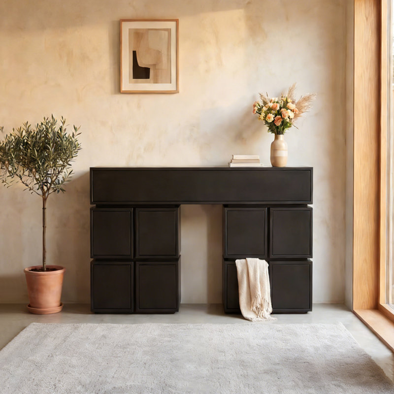 Console moderne de couleur unie de forme irrégulière, H 37,8 po x l 55,12 po x P 11,81 po, Noir