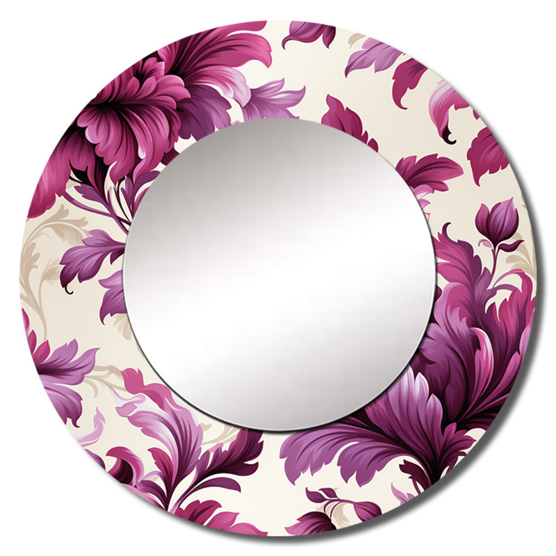 Regency Damask Grandeur Victorian Motif - Miroir mural floral, miroir décoratif rond rose, 36 po x 36 po