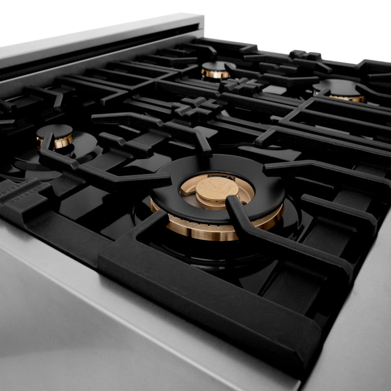 ZLINE Autograph Edition 30 po Legacy Dual Range avec cuisinière à gaz 4 brûleurs et four à convection électrique en acier inoxydable avec porte et accents blanc mat