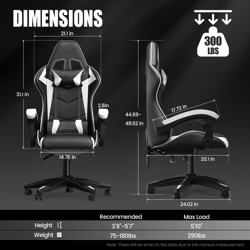 Fauteuil de jeu Stephen, Blanc/Noir