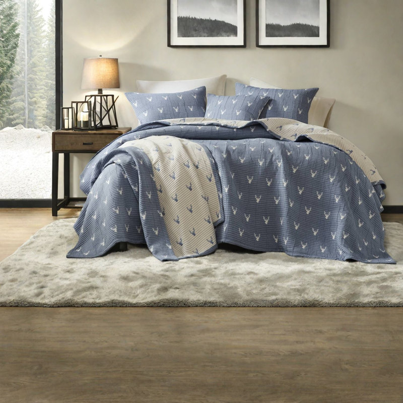 Rustic King Bedding Sets, Polyester Comforter With Stag Head Design, All-season Use