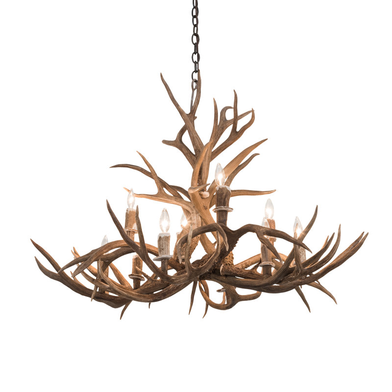 Antique Copper 10-Light Antler Empire Chandelier