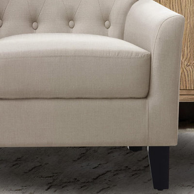 Accent Chair Fabric Upholstered Comfy Arm Chair Tufted ComfyArmchairWood LegsBeige