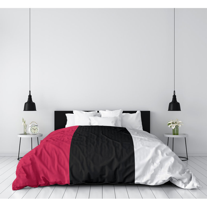 Housse de couette réversible basket Houston, Polyester brossé, Housse de couette pour grand lit, Rouge / Noir / Blanc